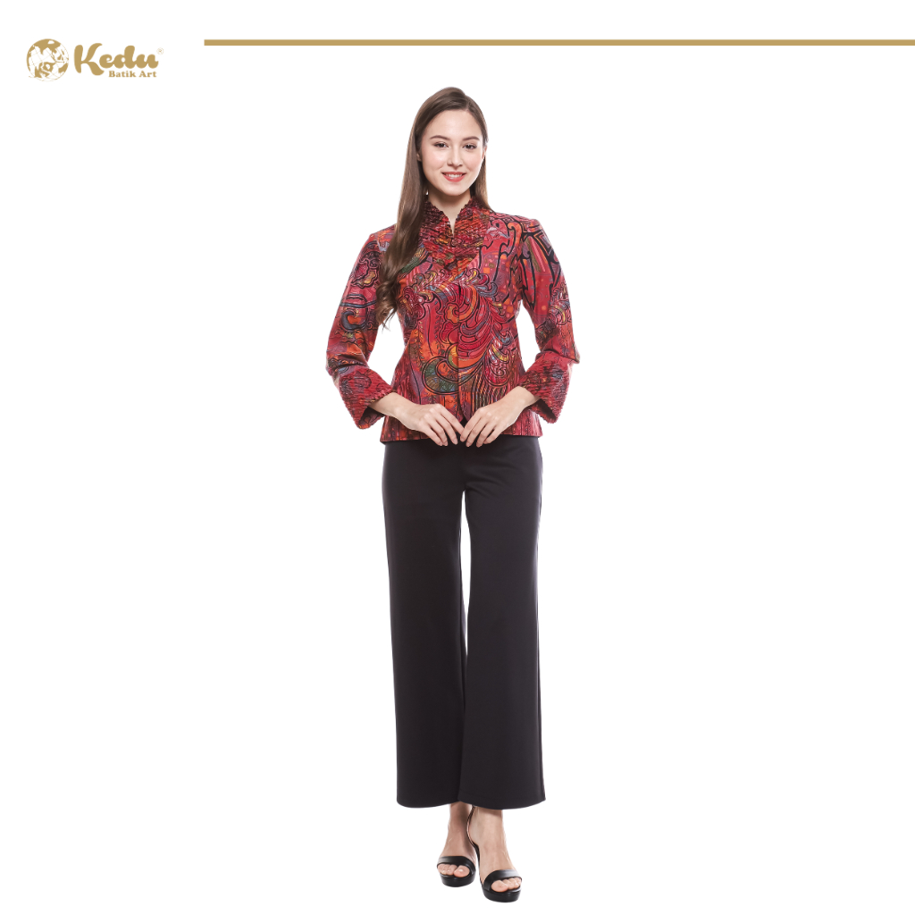 Ravella - Blazer Batik Wanita Aksen Bulu Katun Pink