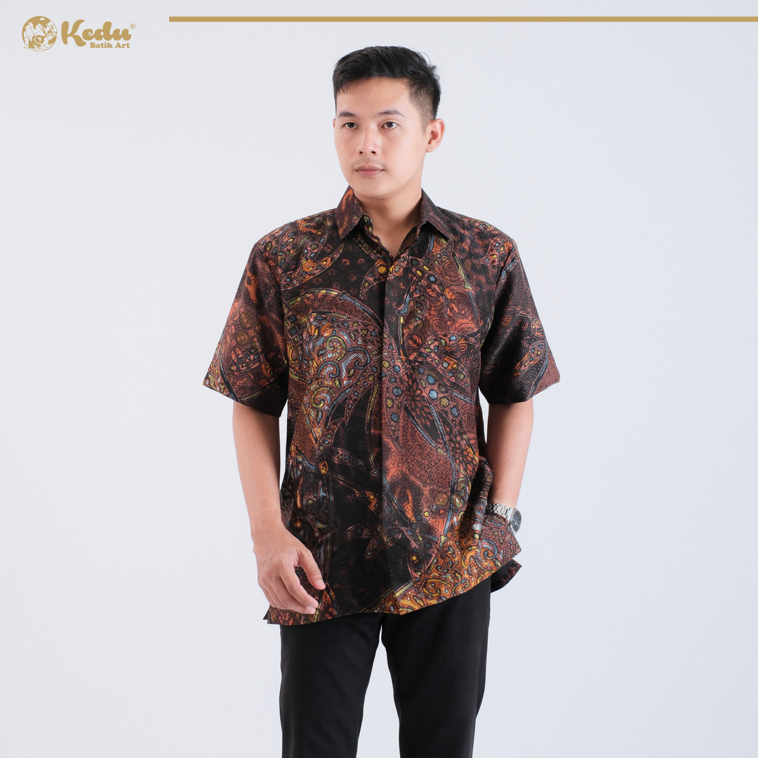 Panthera - Kemeja Batik Pria Lengan Pendek Regular Fit Dobby Abu
