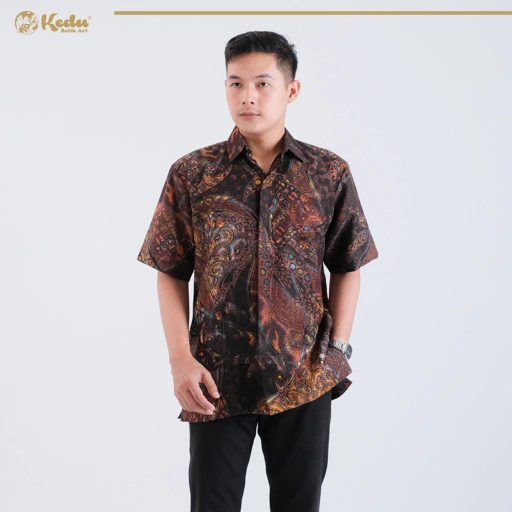 Image of Panthera - Kemeja Batik Pria Lengan Pendek Regular Fit Dobby Abu