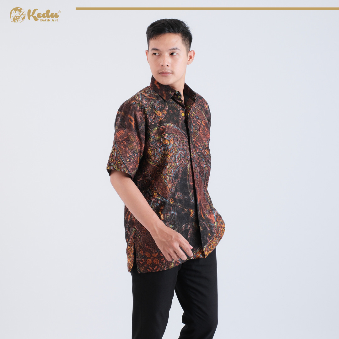 Panthera - Kemeja Batik Pria Lengan Pendek Regular Fit Dobby Abu