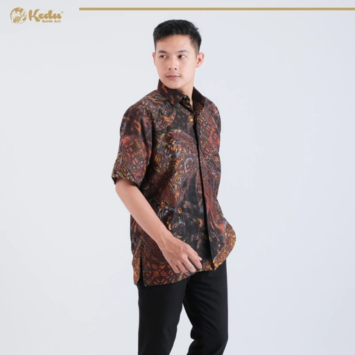 Image of Panthera - Kemeja Batik Pria Lengan Pendek Regular Fit Dobby Abu