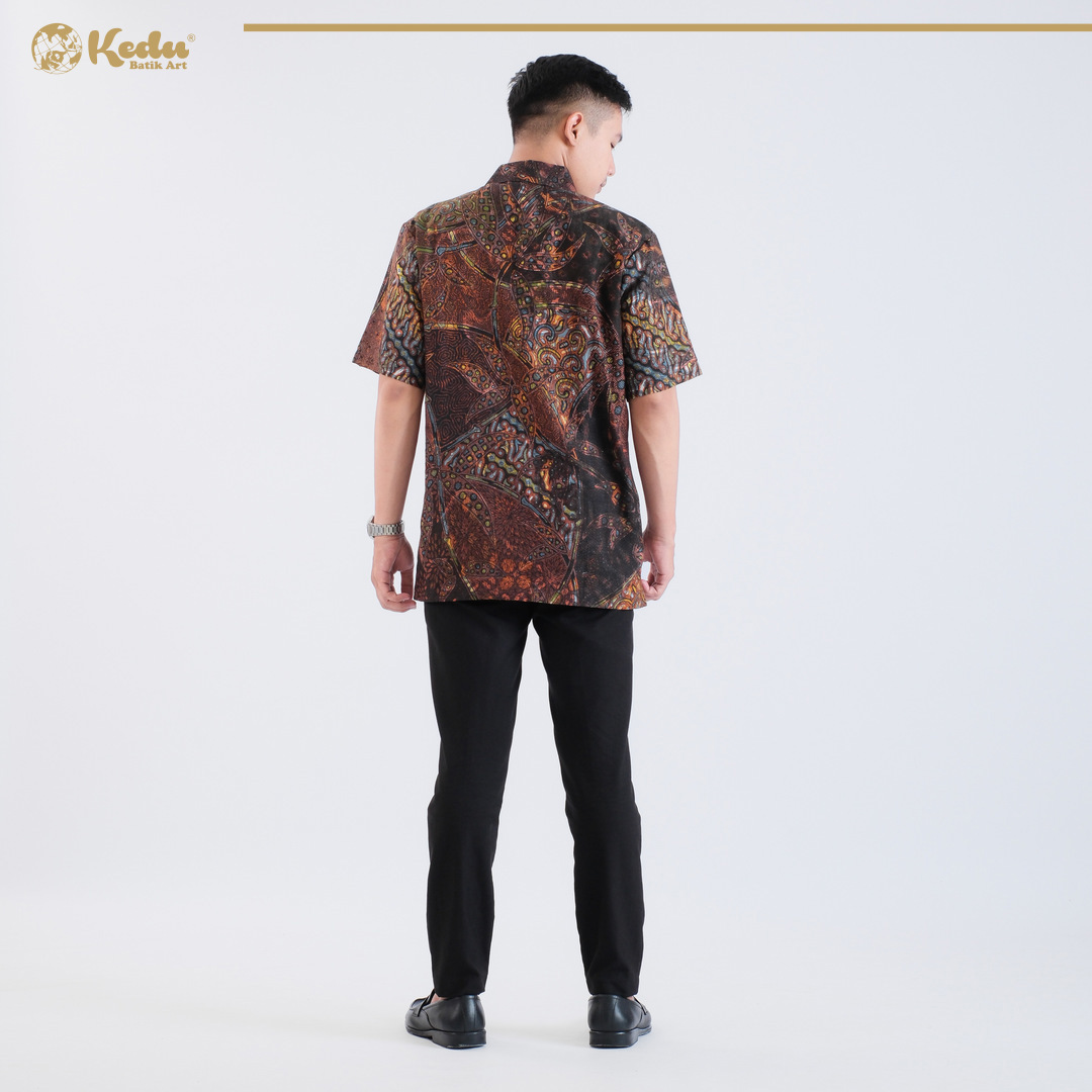 Panthera - Kemeja Batik Pria Lengan Pendek Regular Fit Dobby Abu