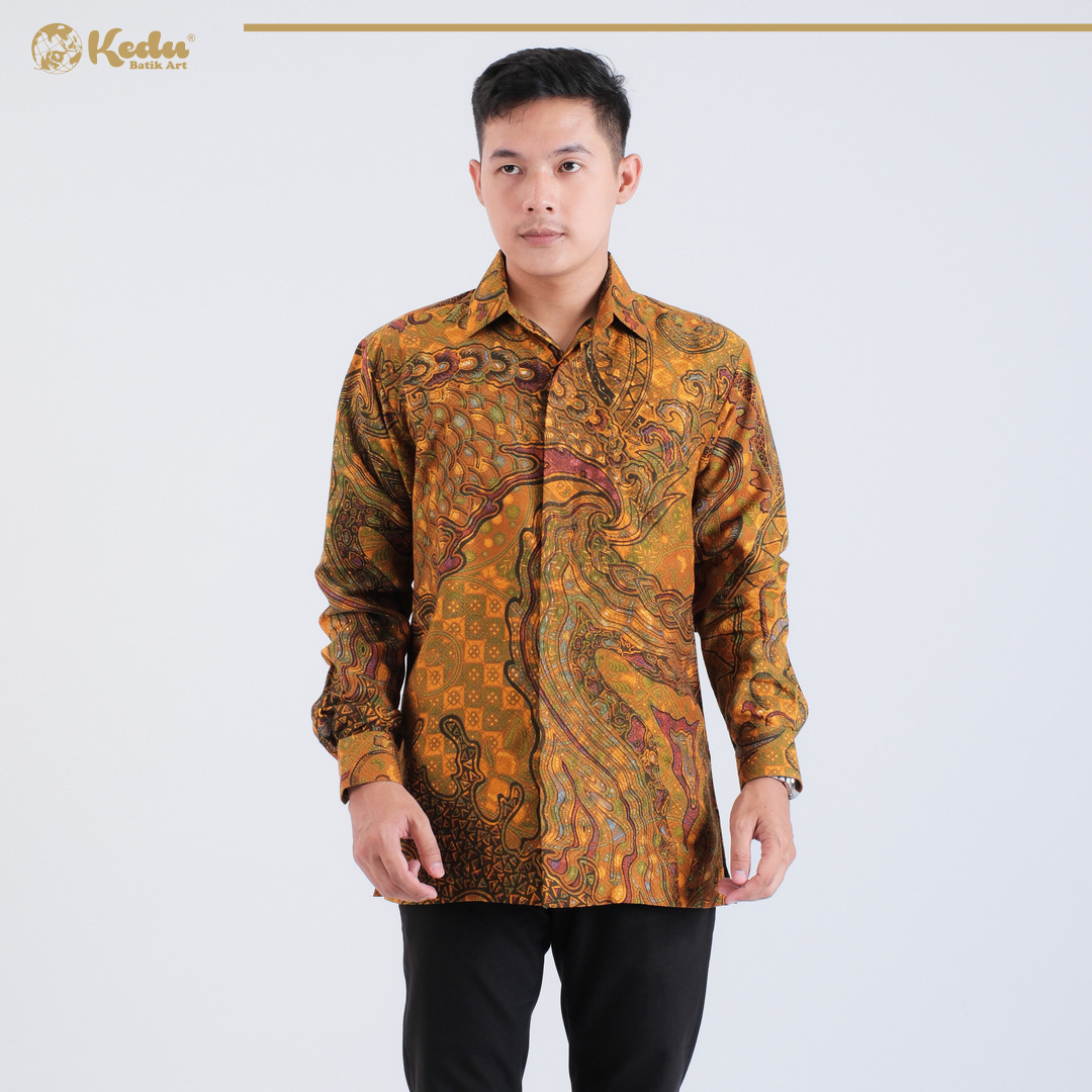 Sheena - Kemeja Batik Pria Lengan Panjang Regular Fit Dobby Kuning