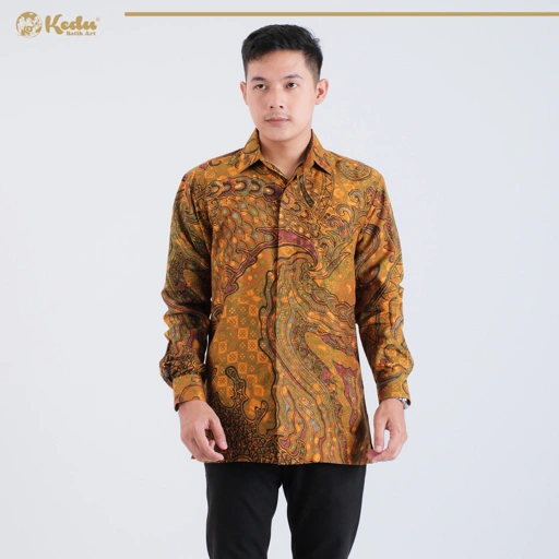 Image of Sheena - Kemeja Batik Pria Lengan Panjang Regular Fit Dobby Kuning