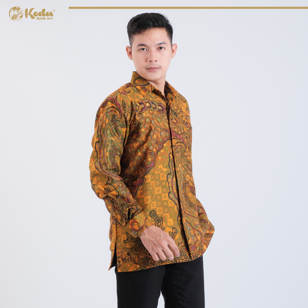 Sheena - Kemeja Batik Pria Lengan Panjang Regular Fit Dobby Kuning