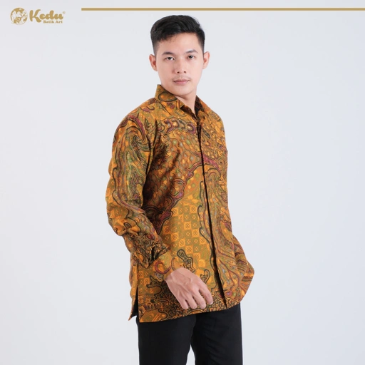 Image of Sheena - Kemeja Batik Pria Lengan Panjang Regular Fit Dobby Kuning