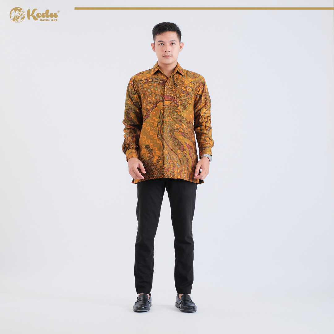 Sheena - Kemeja Batik Pria Lengan Panjang Regular Fit Dobby Kuning