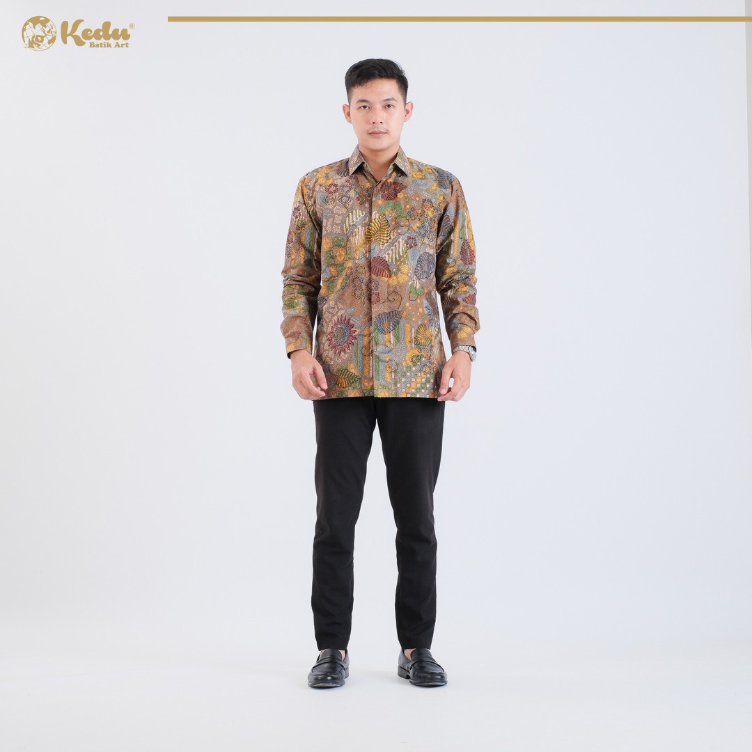 Amerta - Kemeja Batik Pria Lengan Panjang Regular Fit Katun Cream