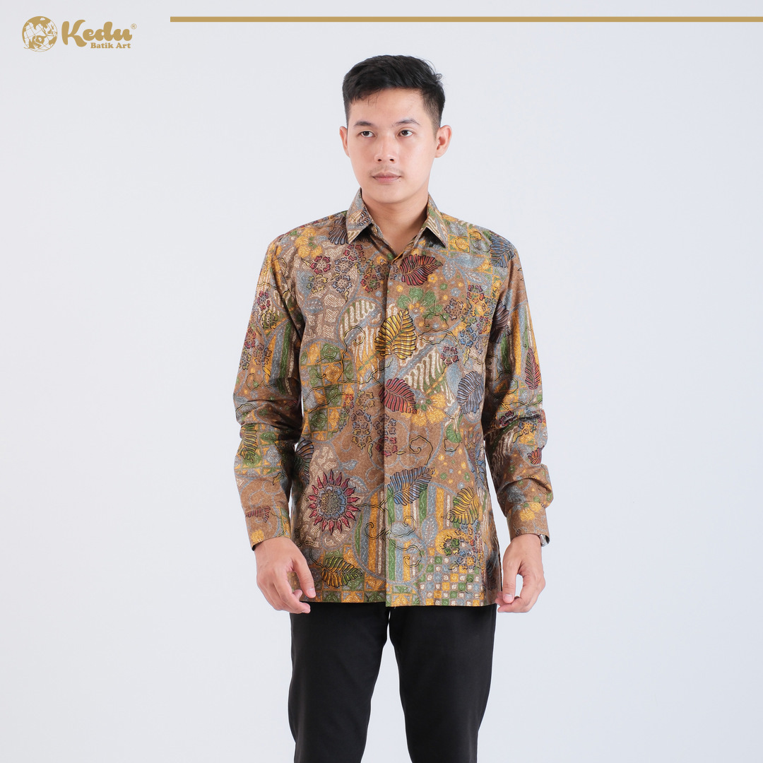 Amerta - Kemeja Batik Pria Lengan Panjang Regular Fit Katun Cream