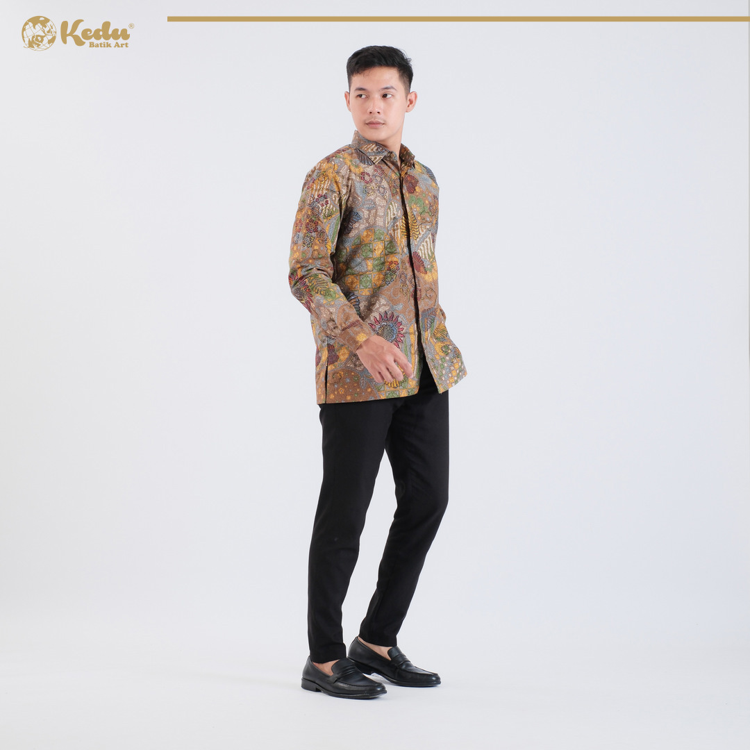Amerta - Kemeja Batik Pria Lengan Panjang Regular Fit Katun Cream