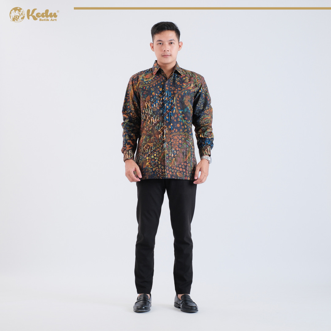Nova - Kemeja Batik Pria Lengan Panjang Regular Fit Katun Navy