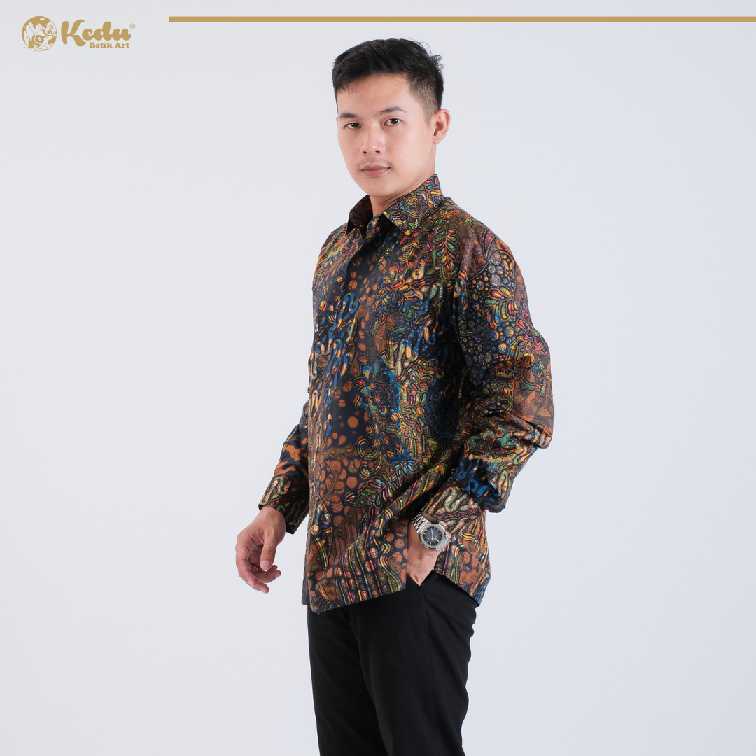 Nova - Kemeja Batik Pria Lengan Panjang Regular Fit Katun Navy