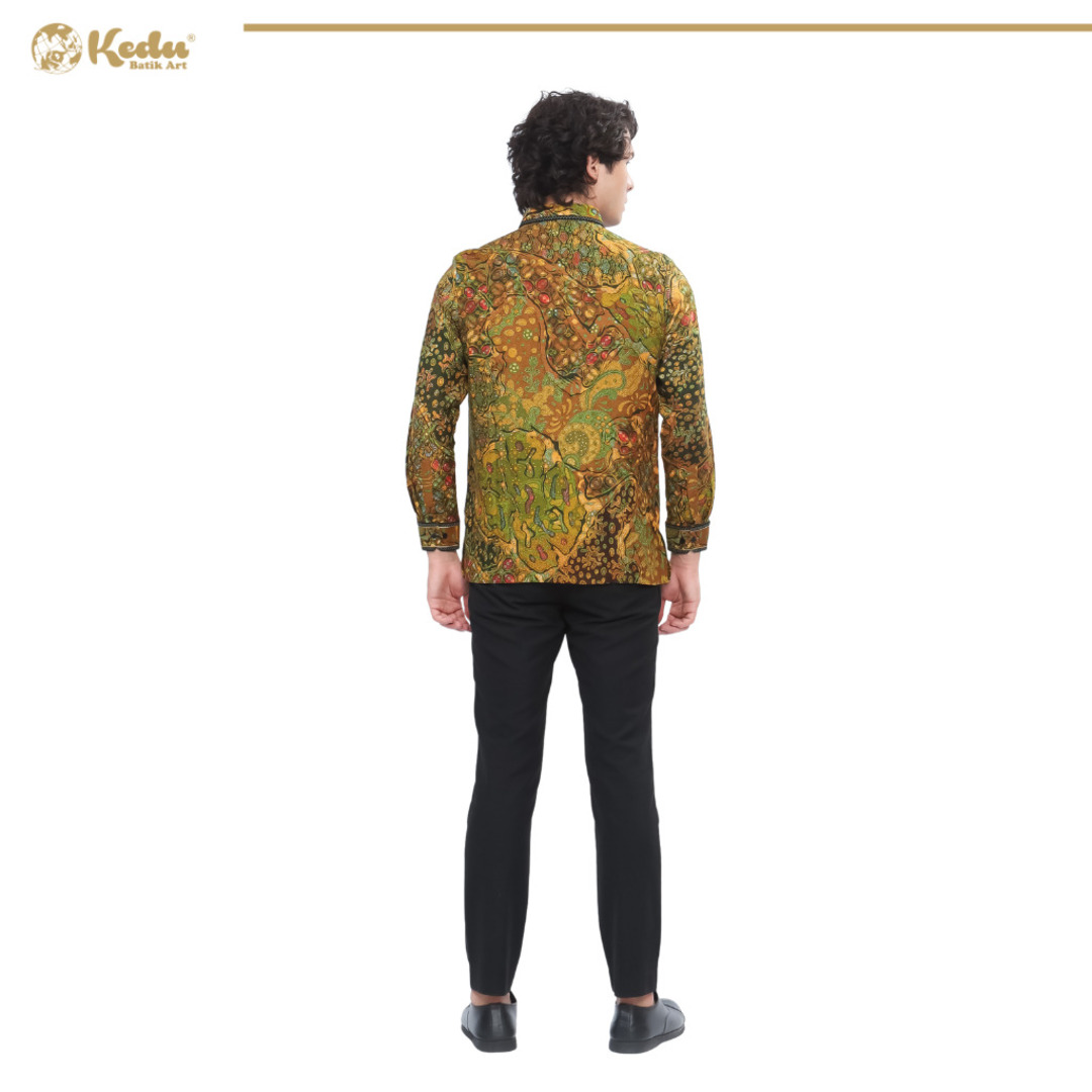 Aksara - Kemeja Batik Pria Lengan Panjang Regular Fit Bordir Smock Dobby Kuning