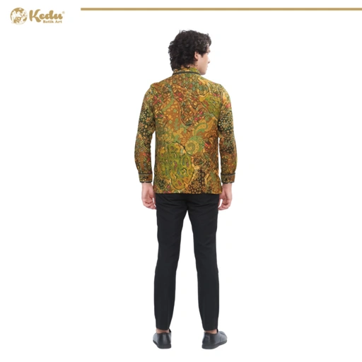 Image of Aksara - Kemeja Batik Pria Lengan Panjang Regular Fit Bordir Smock Dobby Kuning