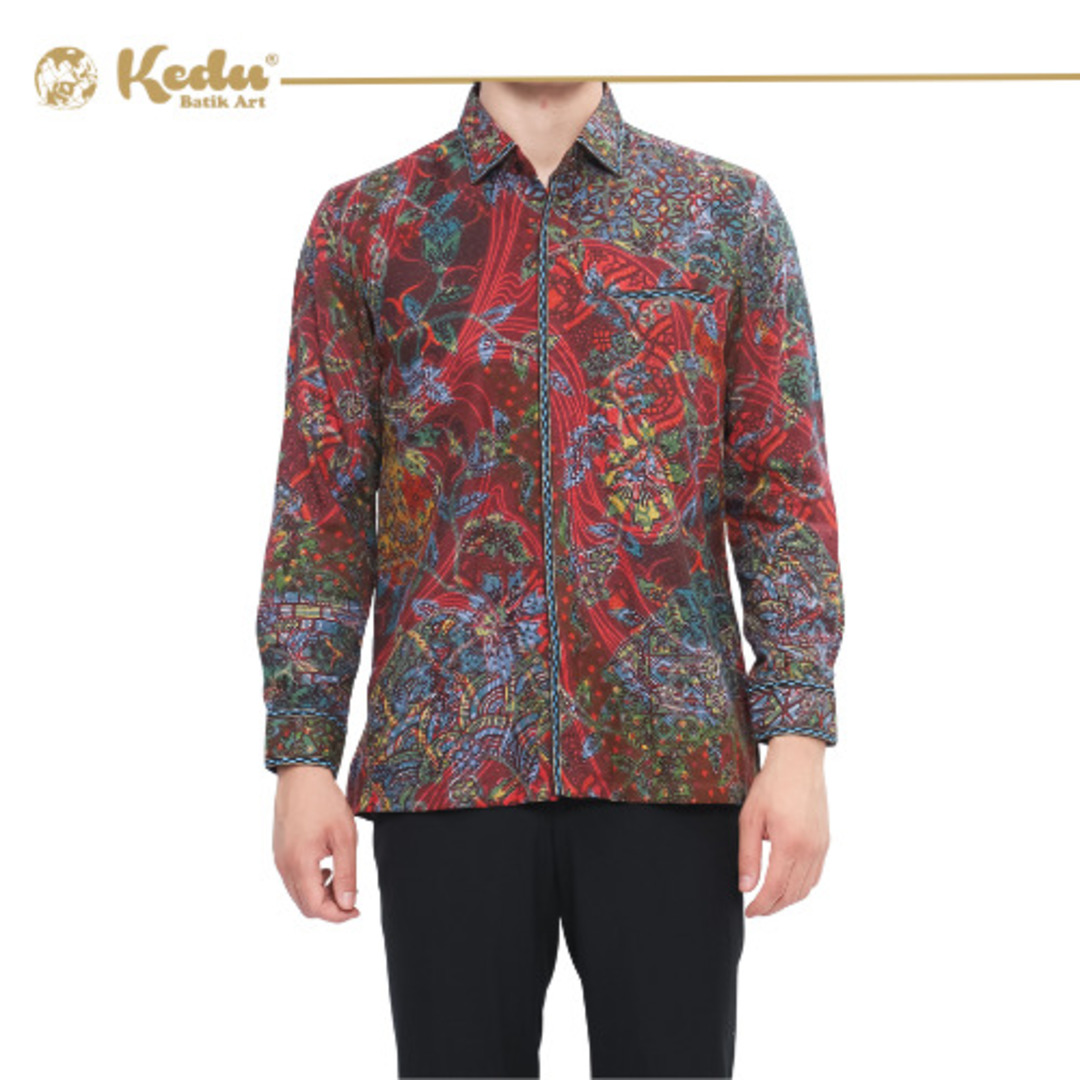 Isvara - Kemeja Batik Pria Lengan Panjang Regular Fit Bordir Smock Dobby Burgundy