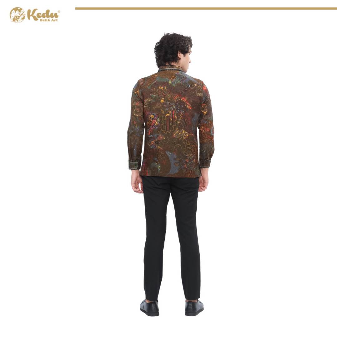 Kaluna - Kemeja Batik Pria Lengan Panjang Regular Fit Bordir Smock Dobby Abu