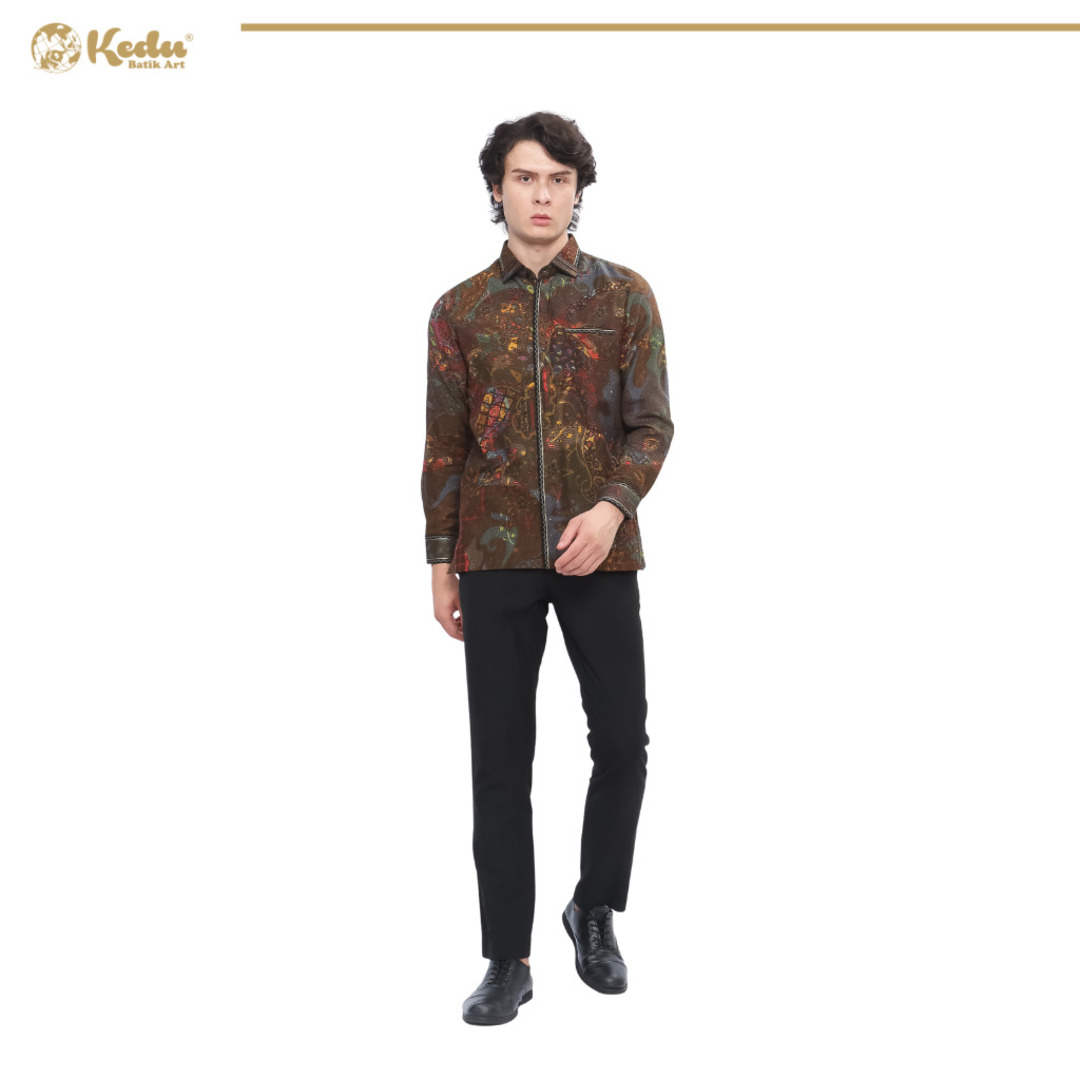 Kaluna - Kemeja Batik Pria Lengan Panjang Regular Fit Bordir Smock Dobby Abu