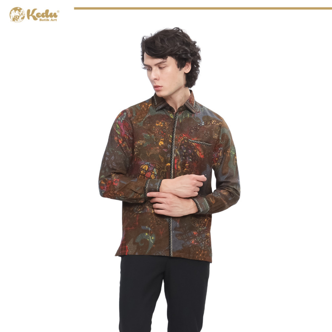 Kaluna - Kemeja Batik Pria Lengan Panjang Regular Fit Bordir Smock Dobby Abu