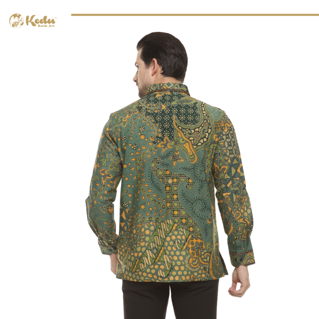 Nuraya - Kemeja Batik Pria Lengan Panjang Regular Fit Bordir Smock Katun Tosca