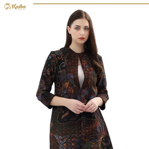 Image of Keenan - Outer Batik Wanita Aksen Bulu Dobby Hitam