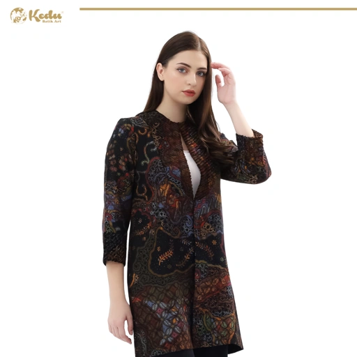 Image of Keenan - Outer Batik Wanita Aksen Bulu Dobby Hitam