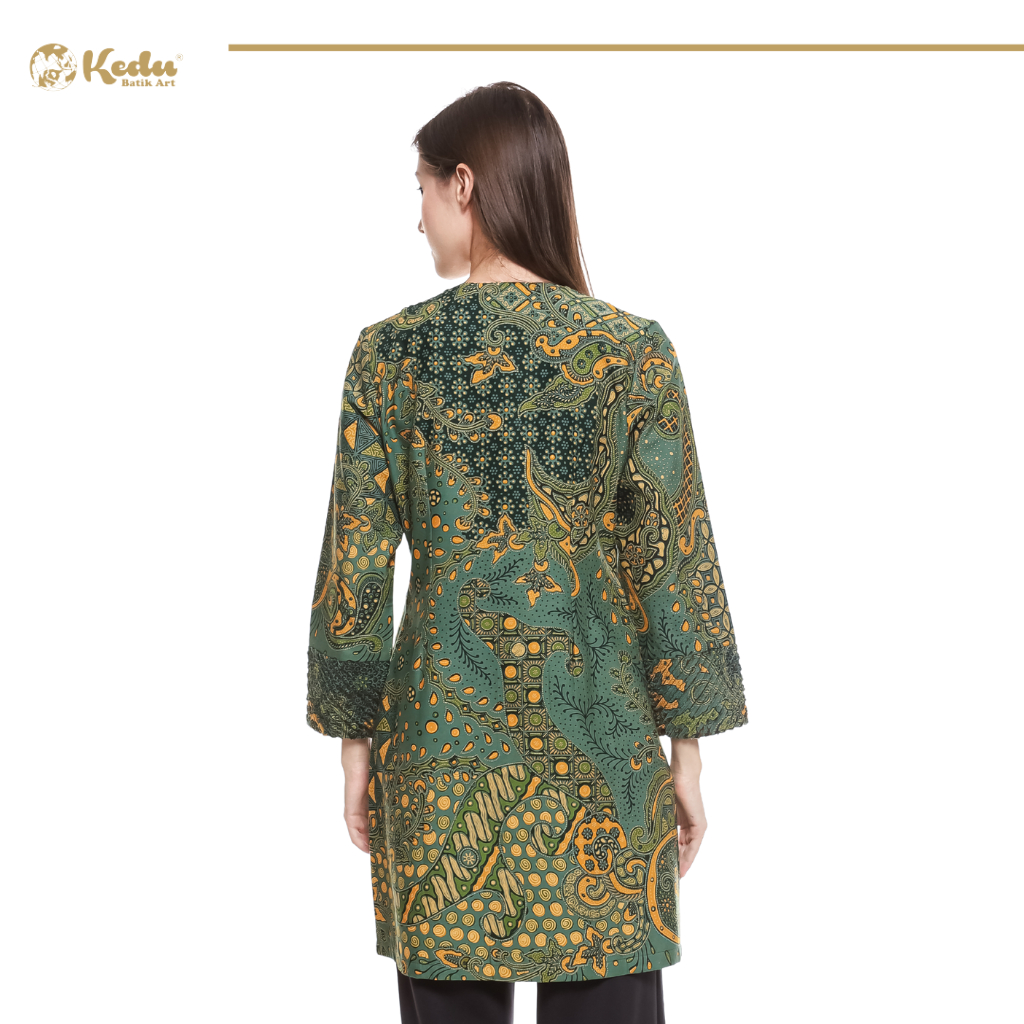 Nuraya - Outer Batik Wanita Aksen Bulu Katun Tosca