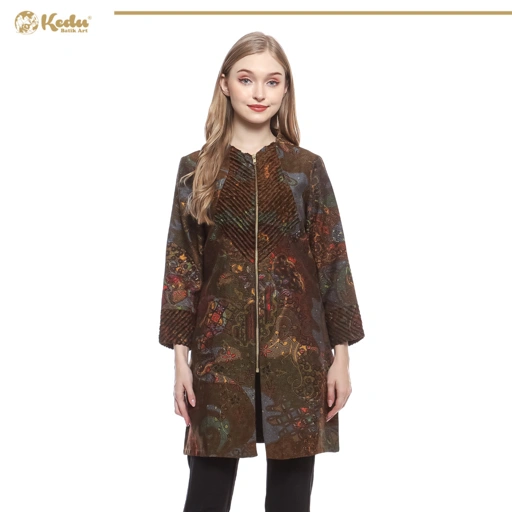 Image of Kaluna - Tunik Batik Wanita Aksen Bulu Dobby Abu
