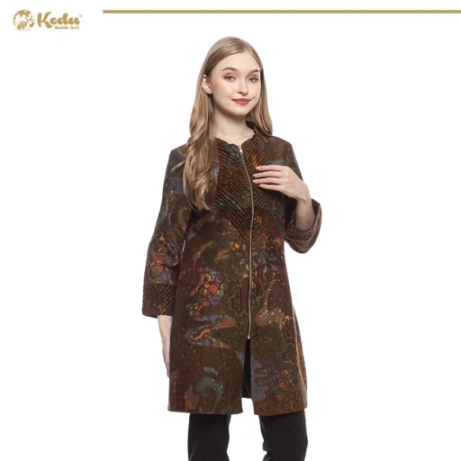Image of Kaluna - Tunik Batik Wanita Aksen Bulu Dobby Abu