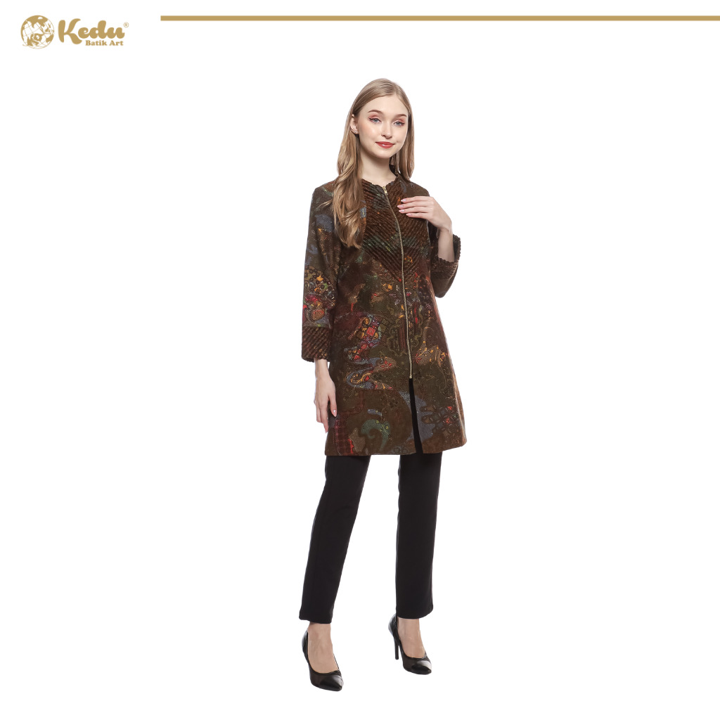 Kaluna - Tunik Batik Wanita Aksen Bulu Dobby Abu