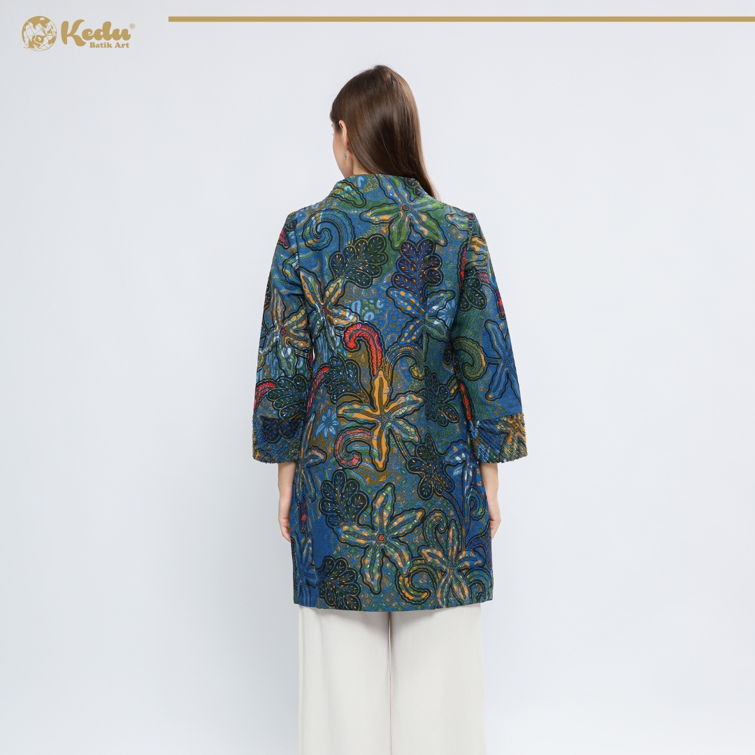 Nayaka - Tunik Batik Wanita Aksen Bulu Dobby Biru