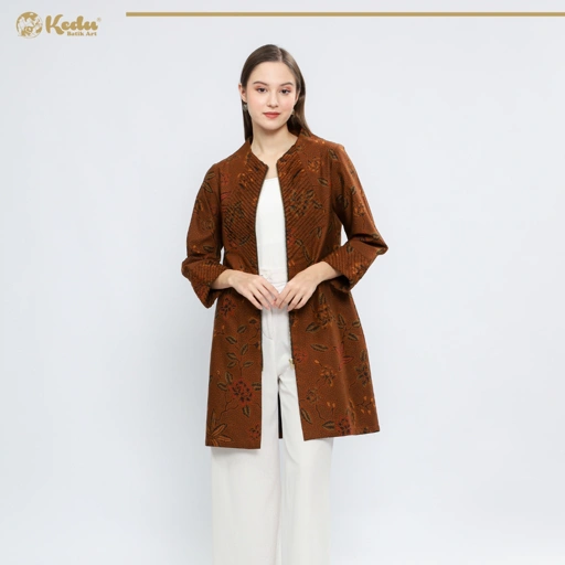 Image of Jasmine - Tunik Batik Wanita Aksen Bulu Katun Coklat