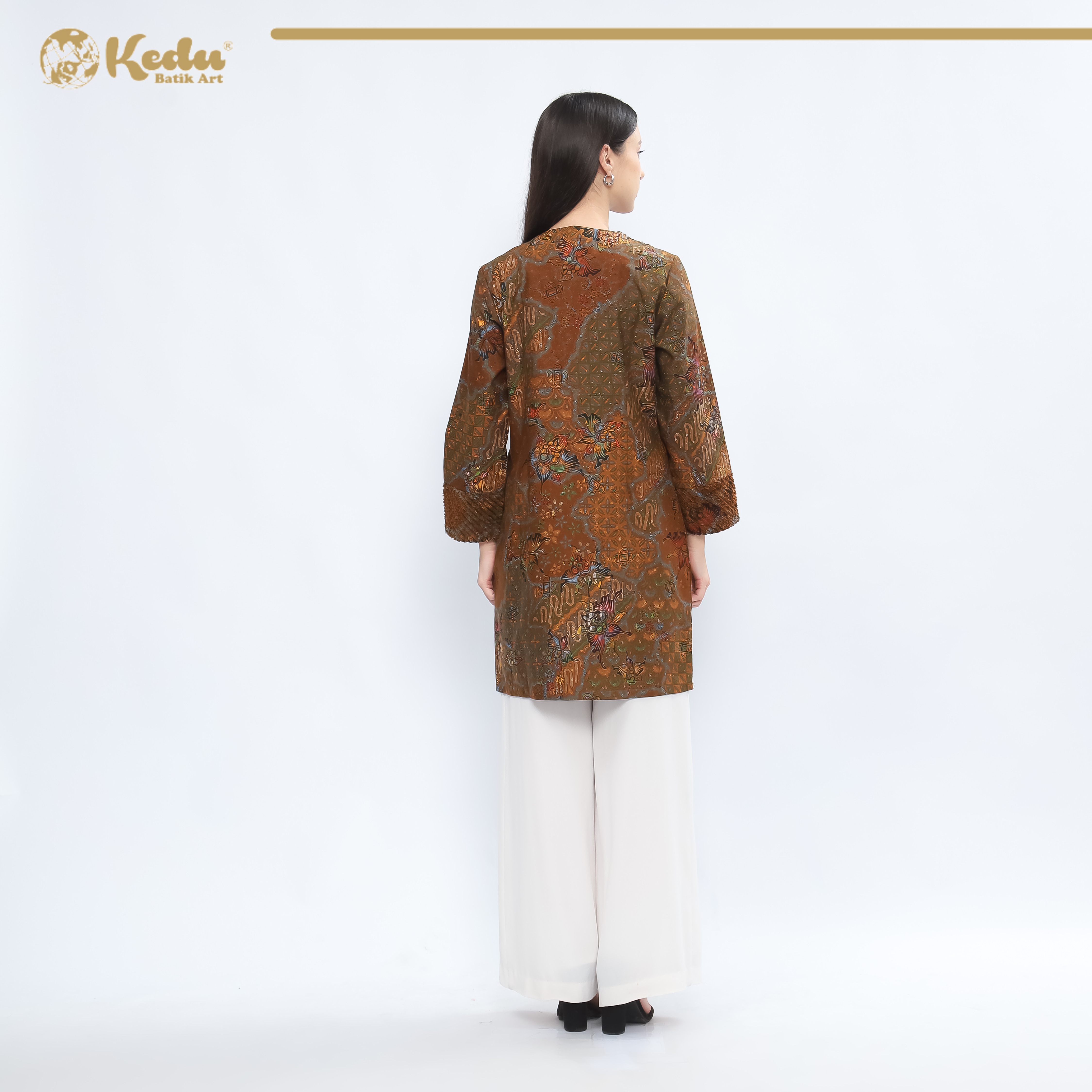 Sophia - Outer Batik Wanita Aksen Bulu Katun Coklat