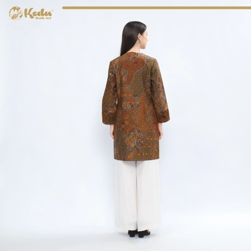 Image of Sophia - Outer Batik Wanita Aksen Bulu Katun Coklat