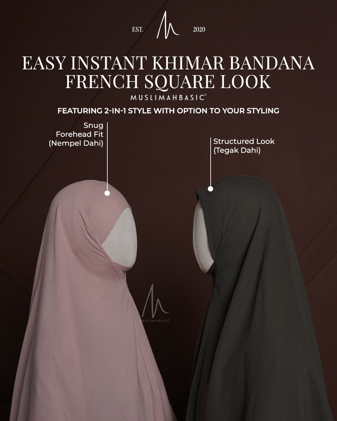 Easy Instant Khimar Bandana French Square Look