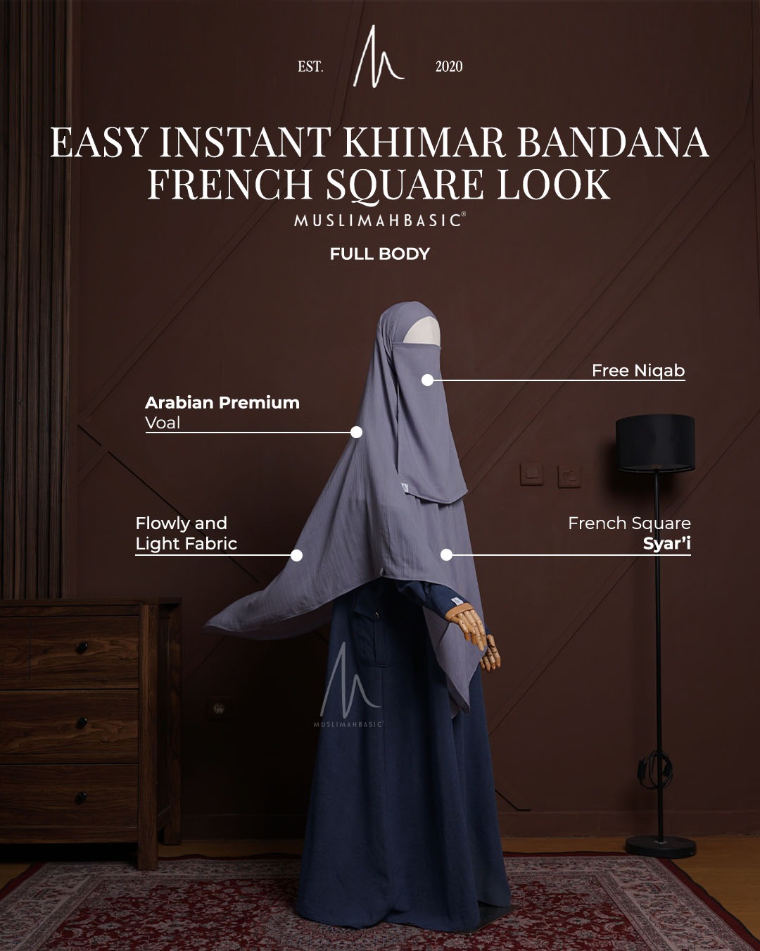 Easy Instant Khimar Bandana French Square Look