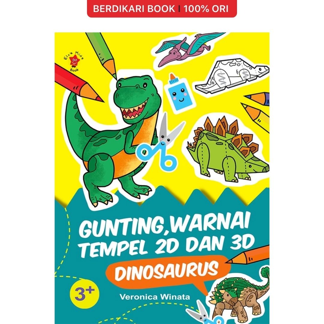 Paket Gunting, Warnai, Tempel 2D dan 3D: Dinosaurus dan Unicorn - Gramedia