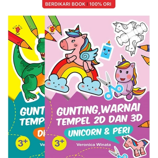 Image of Paket Gunting, Warnai, Tempel 2D dan 3D: Dinosaurus dan Unicorn - Gramedia