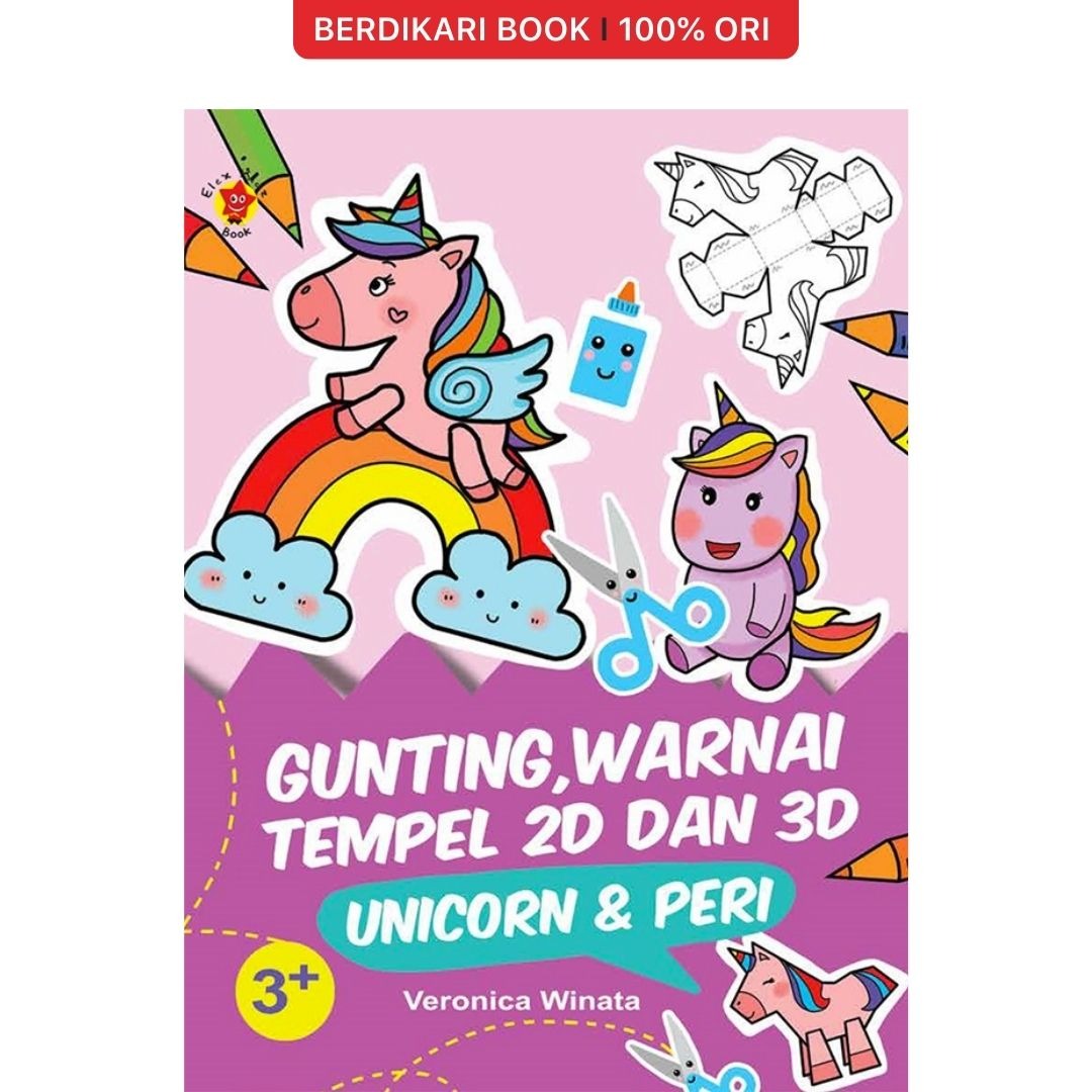 Paket Gunting, Warnai, Tempel 2D dan 3D: Dinosaurus dan Unicorn - Gramedia