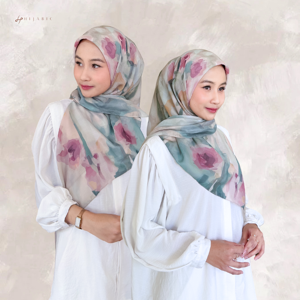 Hijabic - Dreamy Pattern Scarves ( Hijab Segiempat Motif Bunga size 112x112cm Bahan Paris Original/Hijab Motif Paris)