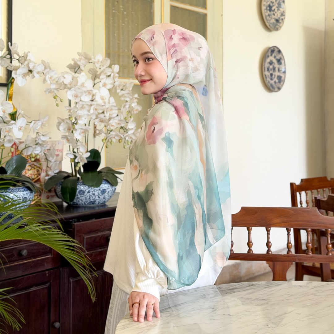 Hijabic - Dreamy Pattern Shawl (Pashmina Motif Bunga 180x70cm/Pashmina Voal/Pashmina Motif)