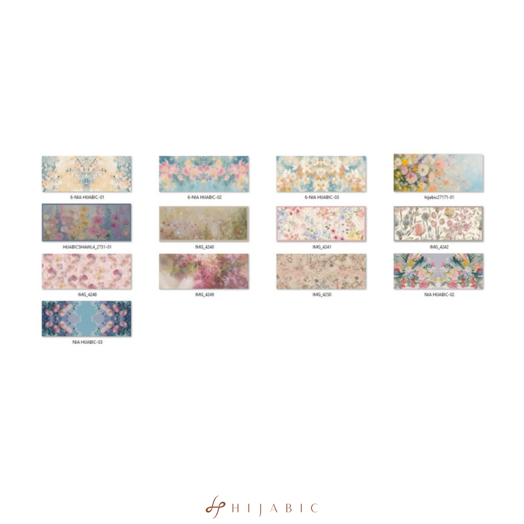 Hijabic - Bersemi Pattern Shawl (Pashmina Motif Bunga/Pashmina Voal/Pashmina Motif)