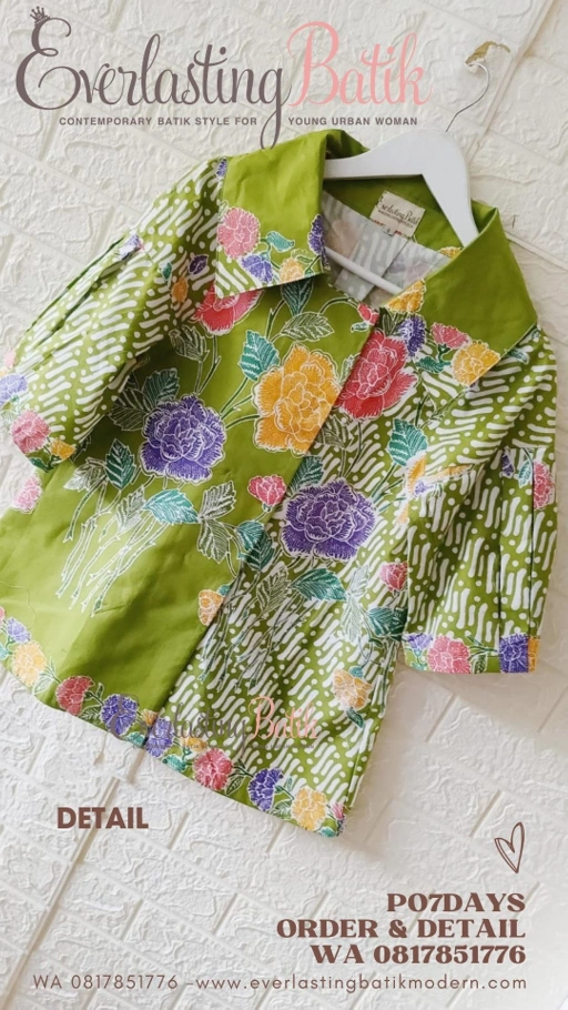 Image of 9113 Lilis Mukhlisah  model  : PESTOVA ENCIM TOP size /LD baju : M - LD 88 CM Panjang lengan : 35 CM Panjang baju : 65 CM Furing : Tricod .    Ket : HIJAU Harga diskon  : 300K