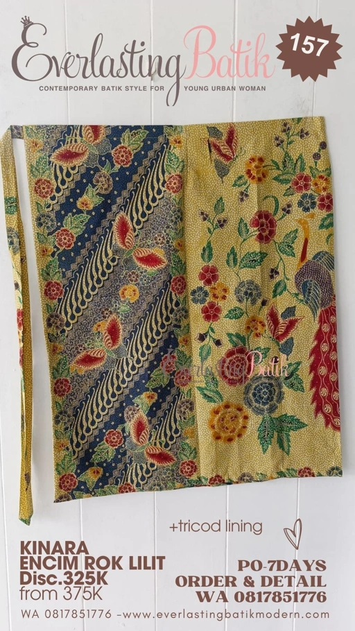 Image of C157 KINARA ROK LILIT BATIK ENCIM - kuning tumpal biru.