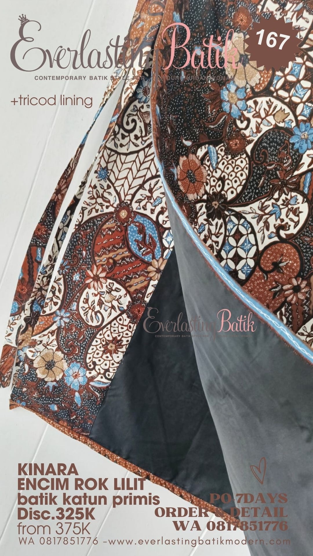 C167  KINARA ROK LILIT BATIK - hitam cokelat
