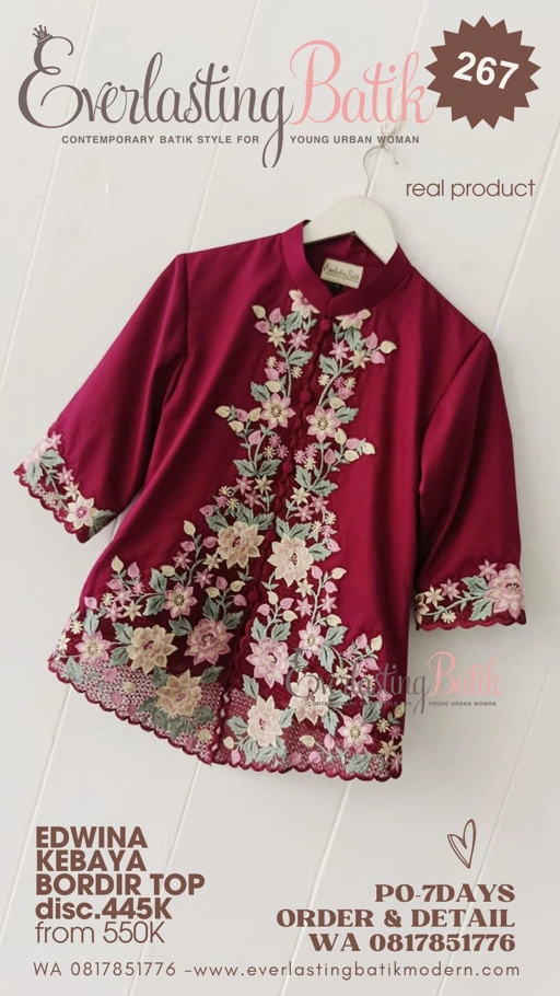 Image of P  maya ika  model  : EDWINA KEBAYA BORDIR TOP size /LD baju : M - LD 88 CM Panjang lengan : 35 CM Panjang baju : 62 CM Furing : Tricod .    Ket : MAROON Harga diskon  : 445K