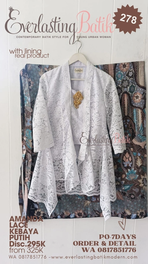 Image of C278 AMANDA LACE KEBAYA  - white - byk warna