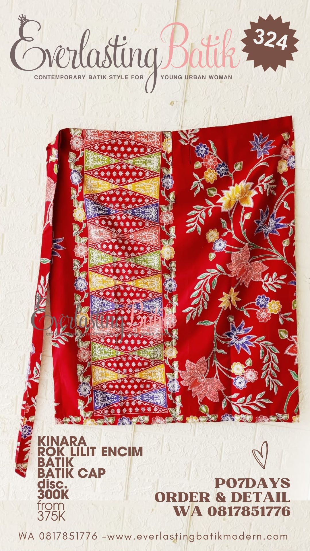 C324 KINARA ROK LILIT BATIK ENCIM - merah