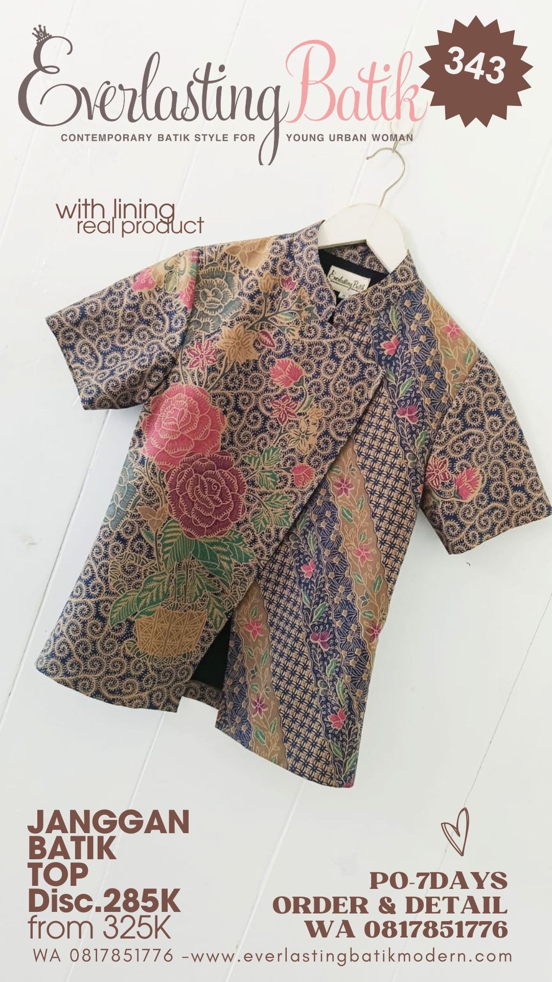 C343  JANGGAN DOBBY BATIK TOP - diskon 285K