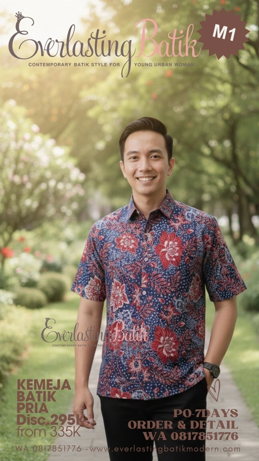 Image of M1 KEMEJA BATIK PRIA - BIRU merah
