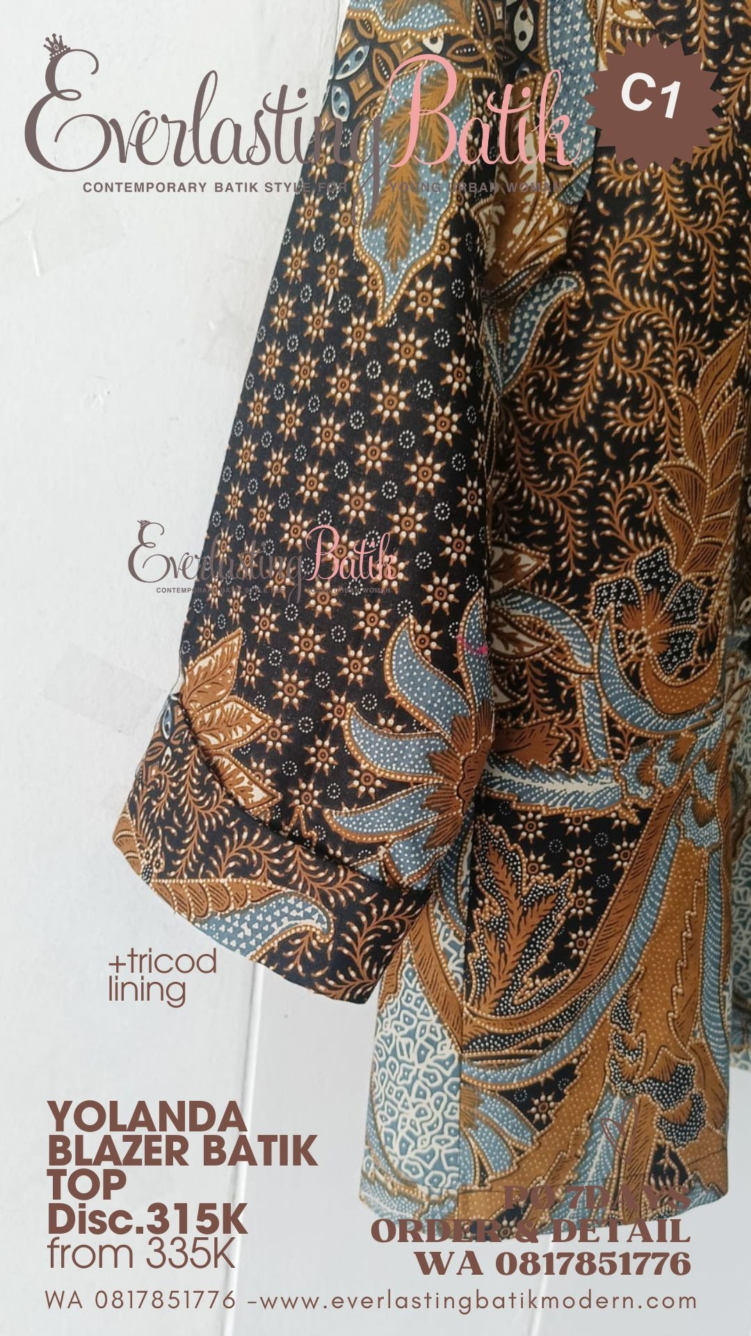 C1 YOLANDA BLAZER BATIK TOP - diskon 315K